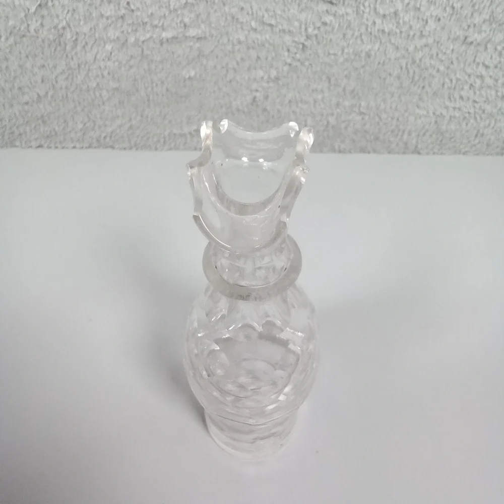 Vintage Clear Pressed Glass Decanter with Stopper Diamond Cut Pattern 7 inch